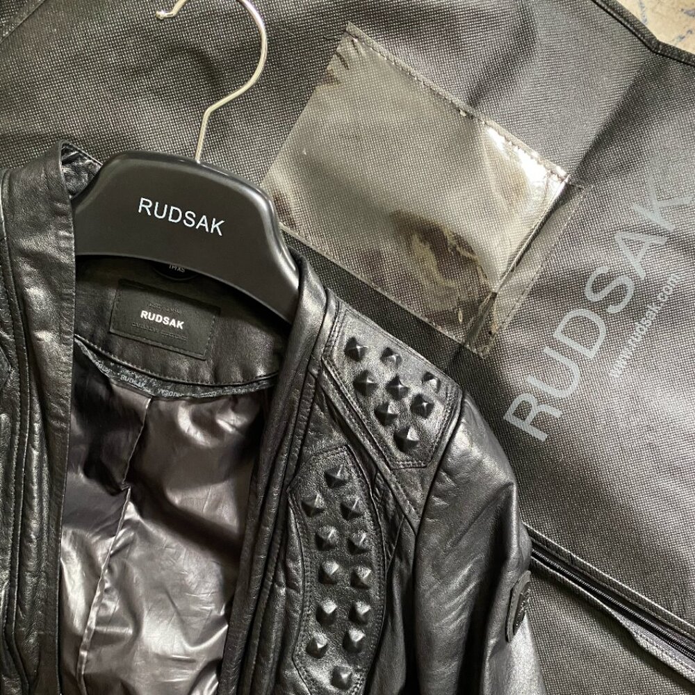 RARE Rudsak French Designer " Studded " Butter Soft Black Leather Jacket XS w/ - Picture 8 of 9